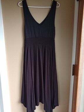 Sundance Bkack Basic Tank Dress With Handkerchief Hem Midi Size S